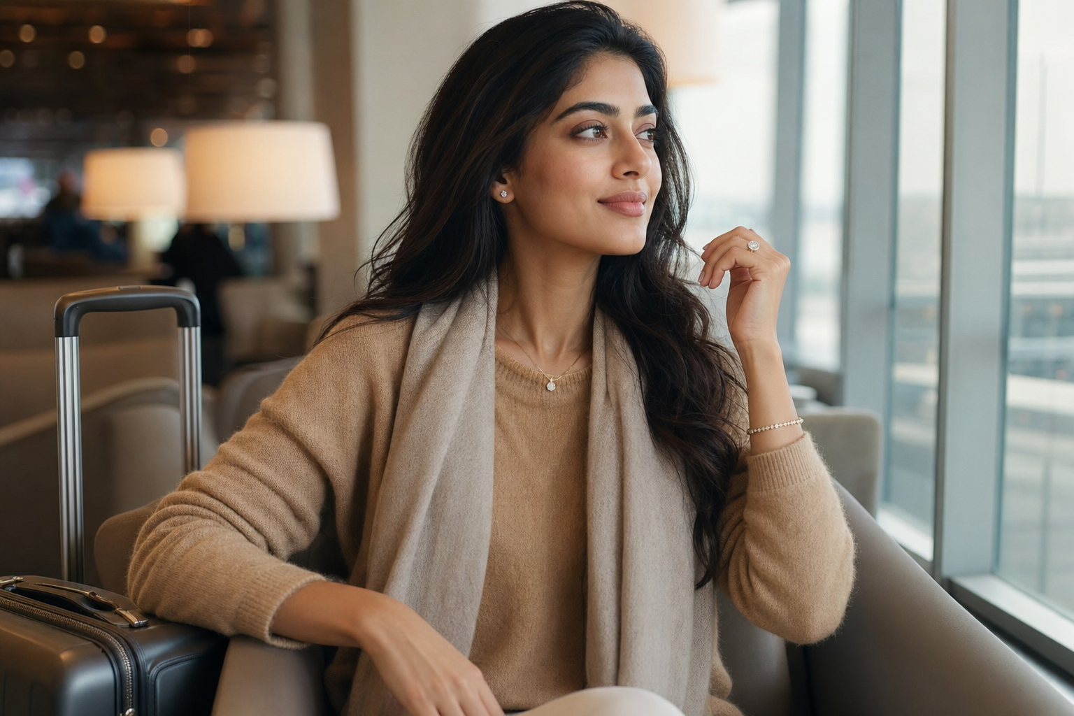 Woman wearing minimal diamond jewellery